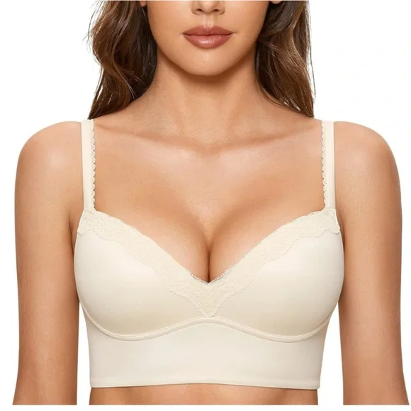 Women's Push Up Bra Wireless Padded No Underwire Bralettes Lace Plunge Bras - Picture 1 of 6